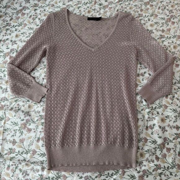 The Limited Silver Shimmery Open Knit Pullover Long Sleeve Layering Shirt S - Picture 1 of 6